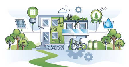 Illustration for Low energy consumption initiatives to save nature resources outline concept. Green, sustainable and environmental approach to save water or electricity with smart usage or storage vector illustration - Royalty Free Image