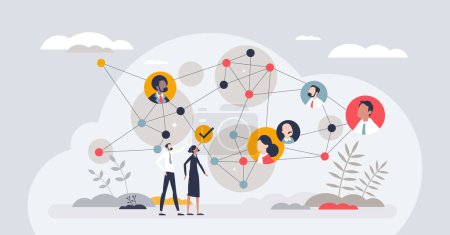 Illustration for Teamwork with strong connections and business partners tiny person concept. Network mesh with contacts for cooperation or partnership vector illustration. Strength in unity and partners bonding. - Royalty Free Image