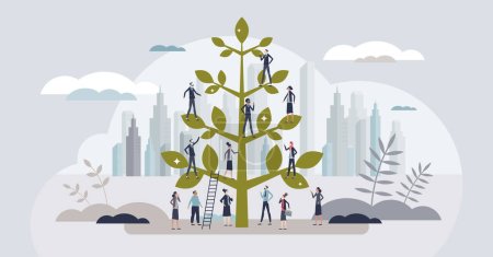 Illustration for Career growth and business development with progress tiny person concept. Successful profit company as growing plant with employees vector illustration. Financial success with rising money earnings. - Royalty Free Image