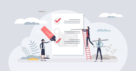Illustration for To do list as checklist with work agenda and tasks tiny person concept. Schedule report with successfully done and complete jobs vector illustration. Check note for easy and effective time management - Royalty Free Image