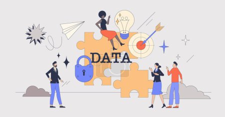 Illustration for Business intelligence platforms and precise web data tools retro tiny person concept. Information management and control app with database, profit, revenue or financial analytics vector illustration. - Royalty Free Image