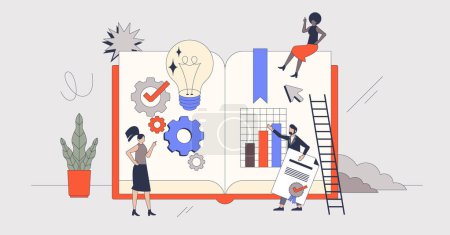 Illustration for Professional development for effective business growth retro tiny person concept. Successful leadership with clear vision, objectives and targets achievement vector illustration. Professional skills - Royalty Free Image