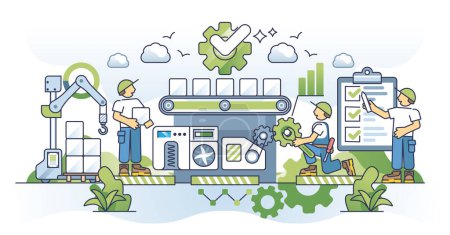 Illustration for Process optimization with effective and lean manufacturing outline concept. Productive business automation with smart management and leadership vector illustration. Fast improvement and innovation. - Royalty Free Image