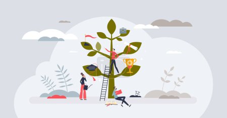 Illustration for Occupational wellness with professional work growth tiny person concept. Emotional balance from job development and motivation vector illustration. Workplace achievement importance for mental health. - Royalty Free Image