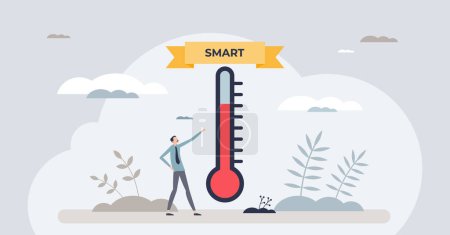 SMART goals with specific, measurable, achievable, relevant and time bound task objectives tiny person concept. Successful, effective and productive defined progress monitoring vector illustration.