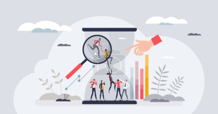 Illustration for Turnover statistics as time period for employee leaving business tiny person concept. Human resources research for labor and colleagues rotation or resignation vector illustration. Company stability - Royalty Free Image