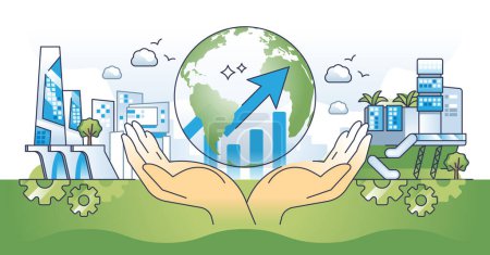 Illustration for Global eco investment for sustainable business profit outline hands concept. Ecological finance funding with environmental cause and green impact on climate saving practices vector illustration. - Royalty Free Image