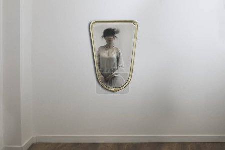 Photo for Surreal moving image of a woman in the mirror, abstract concept - Royalty Free Image