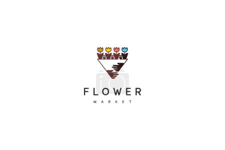 Template logo design solution with flowers bouquet in hands laconic image