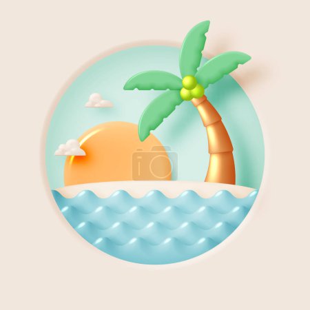 Ilustración de Ocean and sunshine for summer season 3d style pastel color scheme vector illustration - Imagen libre de derechos