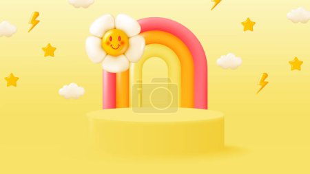 Illustration for 70s retro vibes icons with retro color scheme 3d realistic vector illustration set - Royalty Free Image