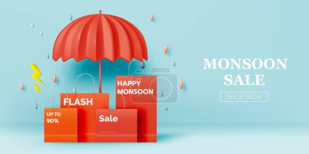 Illustration for Cute umbrella for monsoon season sale with pastel color scheme and 3d realistic style vector illustration - Royalty Free Image