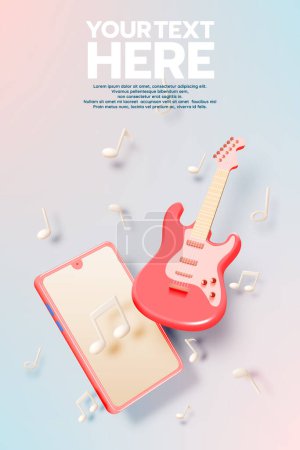 Illustration for Electric guitar with mobile phone vector for musical apps and websites background vector illustration in pastel color scheme - Royalty Free Image