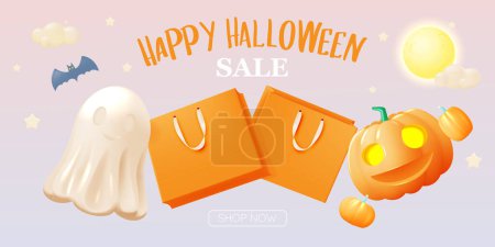 Illustration for Happy halloween seasonal sale banner colorful background vector illustration - Royalty Free Image