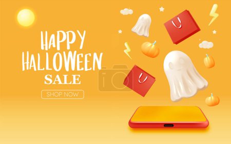 Ilustración de Feliz Halloween venta estacional banner colorido fondo vector ilustración - Imagen libre de derechos