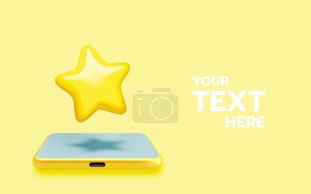 Illustration for Star rating on mobile phone application 3d realistic vector illustration - Royalty Free Image