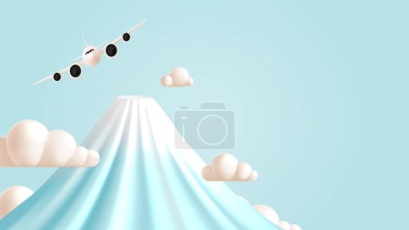 Ilustración de Hermosa montaña Fuji hito de Japón con avión 3d vector ilustración - Imagen libre de derechos