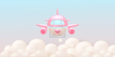 Téléchargez les photos : Mignon avion volant dans le ciel art 3D avec belle illustration vectorielle de fond - en image libre de droit