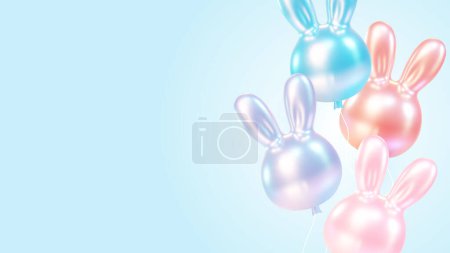 Ilustración de Una exhibición caprichosa de conejitos globo brillante en tonos pastel suaves de rosa y azul, flotando contra un cielo claro y sereno, evocando el espíritu lúdico de la Pascua - Imagen libre de derechos