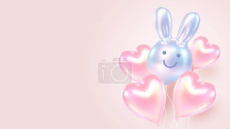 Ilustración de Una exhibición caprichosa de conejitos globo brillante en tonos pastel suaves de rosa y azul, flotando contra un cielo claro y sereno, evocando el espíritu lúdico de la Pascua - Imagen libre de derechos