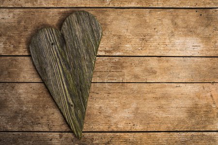Photo for Wooden heart on wooden background with copy space - Royalty Free Image