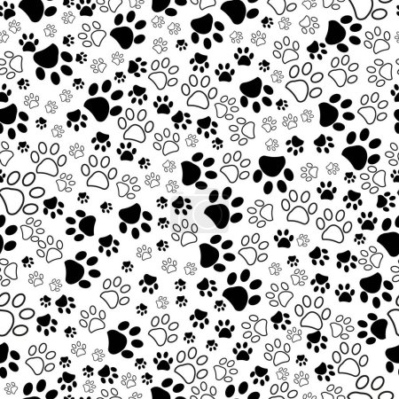 Illustration for Black and white paw prints seamless fabric textile design pattern. - Royalty Free Image