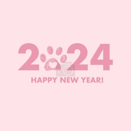 Ilustración de 2024 bebé texto de color rosa con corazones. Feliz año nuevo tarjeta de felicitación. Ilustración vectorial - Imagen libre de derechos