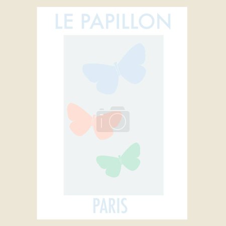 Le Papillon Paris text art print poster design. Vector illustration