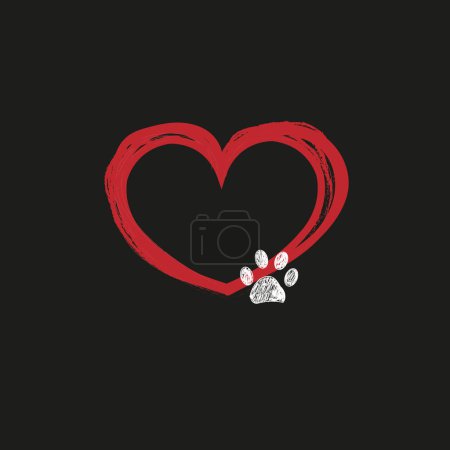 Téléchargez les illustrations : Coeur de doodle rouge avec des empreintes de pattes blanches. Illustration vectorielle - en licence libre de droit