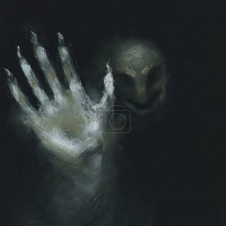Halloween dark Gothic art drawing. Creepy cute black drawing of a sinister alien creature. Horror Goth weird drawing of a spooky hand. Evil dark fantasy picture. Cute bizarre ominous demonic arm image.