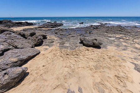 Photo for View over the rocky coastline at Los Ajaches National park on the canary island Lanzarote during daytime - Royalty Free Image