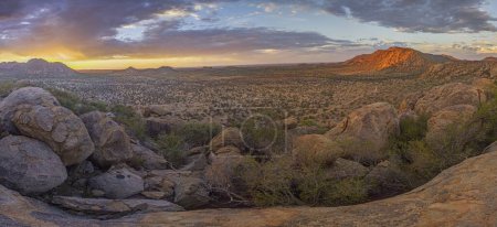 Panoramic picture of Damaraland in Namibia during sunset in summer