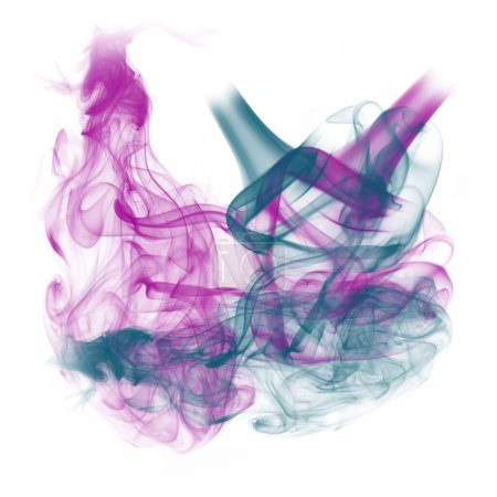 Téléchargez les photos : Brouillard de fête abstrait. Isolé bleu, sarcelle, violet, fumée pensez nuage. 3D effets spéciaux brouillard nuages graphique pour fond blanc, magie clip art anniversaire - en image libre de droit