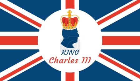 Rey Carlos III. Banner para celebrar la coronación y reinar al trono británico. Ilustración vectorial plana.
