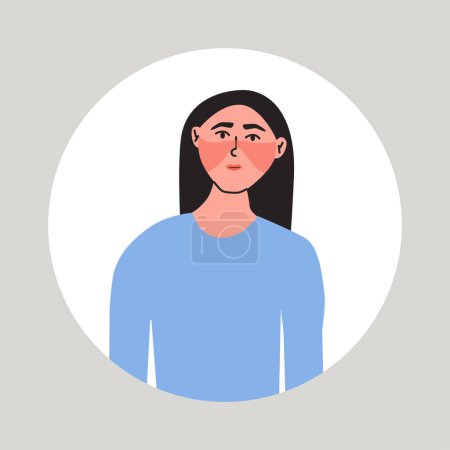 Illustration for Young women suffering from a flushed face. Female with health problem. Hot flashes, symptom of menopause. Flat vector medical illustration. - Royalty Free Image