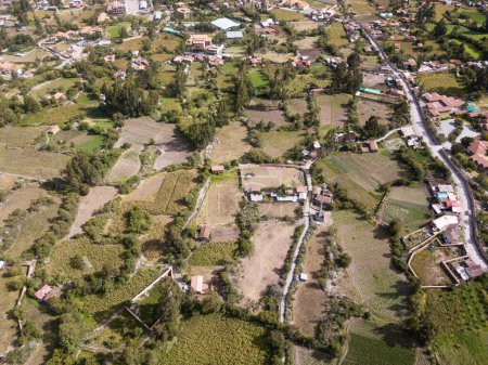 Photo for Aerial image of Yanahuara town in Sacred Valley in Cusco Peru. Peruvian countryside in the Andes. - Royalty Free Image
