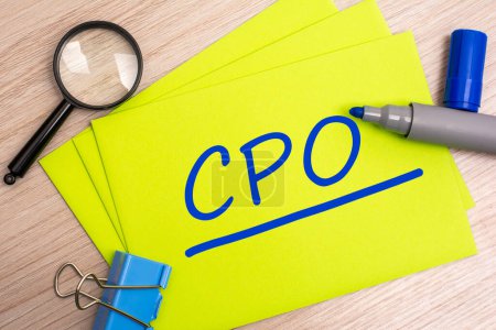 CPO - Chief People Officer - acronym text concept with blue marker on yellow card