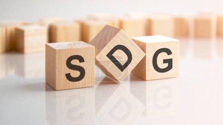 word SDG made with wood building blocks, background may have blur effect