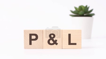 p and l acronym on wooden cubes on white background. profit and loss concept