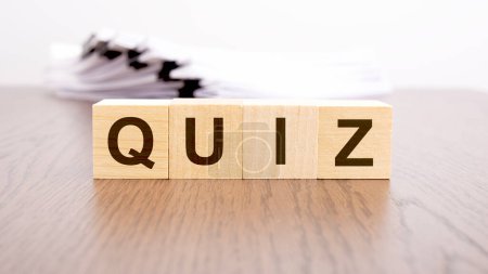 Photo for Text quiz on wooden blocks, business analysis concept - Royalty Free Image