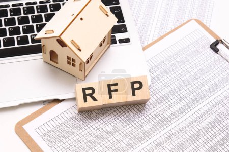 home-based work or remote business activities, The cubes spelling out RFP (Request For Proposal) underscore a strategic focus on assessing the profitability and efficiency of these endeavors.