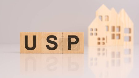The presence of the acronym USP alongside models of houses suggests a focus on highlighting the unique selling points or features of real estate properties.