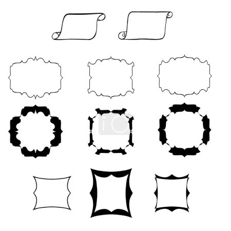 Foto de Banderas dibujadas a mano en negro, marcos para texto aislado sobre fondo blanco. Ilustración vectorial - Imagen libre de derechos