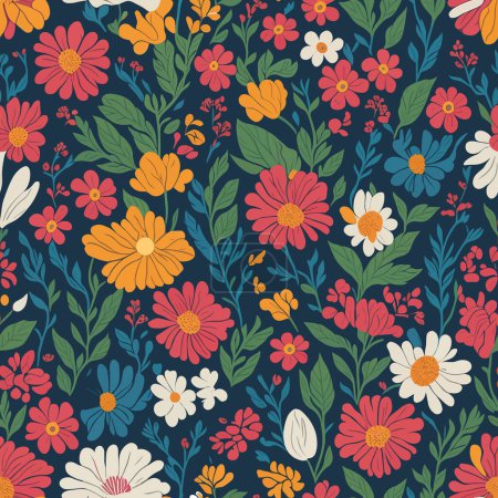Seamless minimalist doodle floral pattern background. Small blossom wildflowers and plants in simple sketch flat manner. Boho style. For fashion design, fabric, textile, wrapping, web, card.-stock-photo