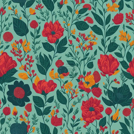 Photo for Seamless minimalist doodle floral pattern background. Small blossom wildflowers and plants in simple sketch flat manner. Boho style. Vintage style. For fashion design, fabric, textile, wrapping, web, card. - Royalty Free Image