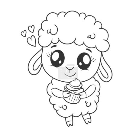 Cute sheep carrying cake in hand for coloring