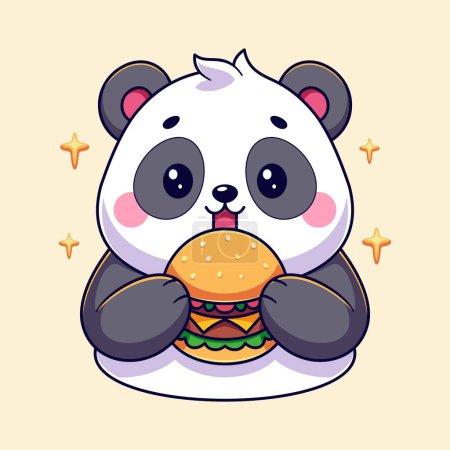 Lindo panda está comiendo una hamburguesa