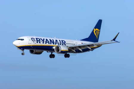 Photo for Luqa, Malta - July 24, 2023: Ryanair Boeing 737-8 MAX (REG: 9H-VUG), one of the few Ryanair MAX with all blue winglets, as opposed to the usual lower yellow section. - Royalty Free Image