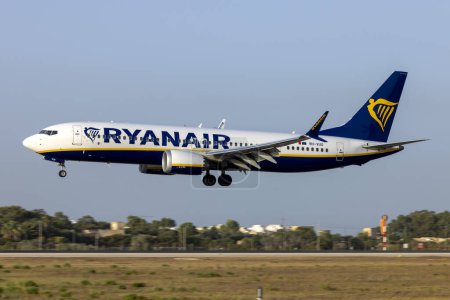 Photo for Luqa, Malta - July 24, 2023: Ryanair Boeing 737-8 MAX (REG: 9H-VUG), one of the few Ryanair MAX with all blue winglets, as opposed to the usual lower yellow section. - Royalty Free Image