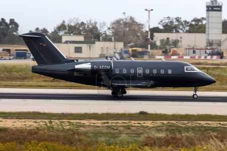 Photo for Luqa, Malta - April 15, 2024: MHS Aviation Bombardier Challenger 604 (CL-600-2B16) (REG: D-AEOM) arriving from Milan as flight MHV64M. - Royalty Free Image